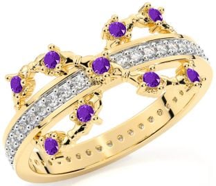 Amethyst Gold Silver Infinity Claddagh Ring