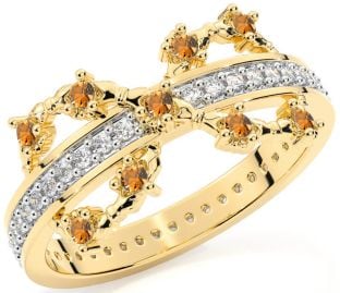 Citrine Gold Silver Infinity Claddagh Ring