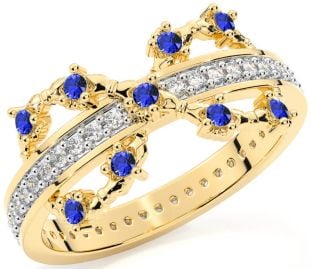 Sapphire Gold Silver Infinity Claddagh Ring