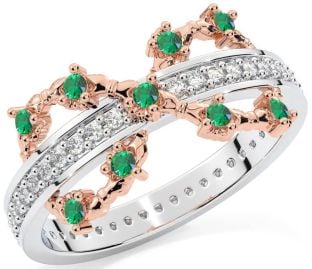 Emerald Rose Gold Silver Infinity Claddagh Ring