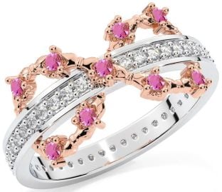 Pink Tourmaline Rose Gold Silver Infinity Claddagh Ring