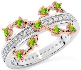 Peridot Rose Gold Silver Infinity Claddagh Ring