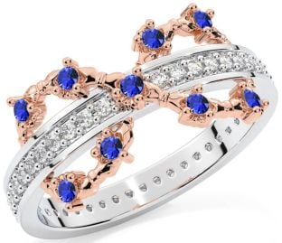 Sapphire Rose Gold Silver Infinity Claddagh Ring