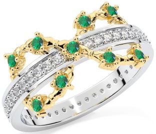 Emerald Gold Silver Infinity Claddagh Ring