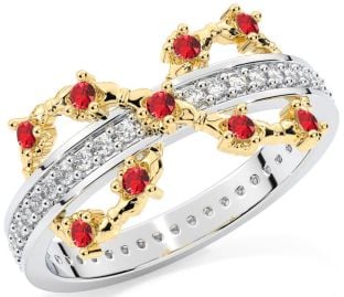 Ruby Gold Silver Infinity Claddagh Ring