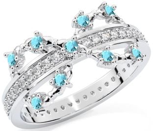 Aquamarine White Gold Infinity Claddagh Ring