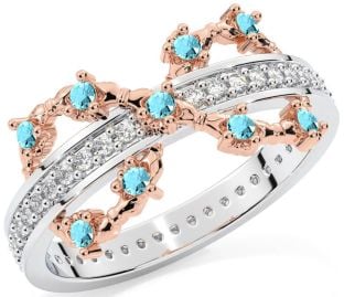 Aquamarine White Rose Gold Infinity Claddagh Ring