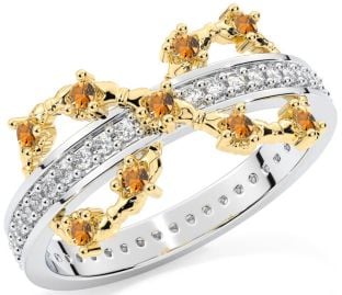 Citrine White Yellow Gold Infinity Claddagh Ring