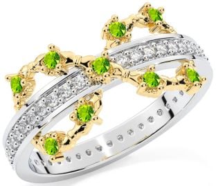 Peridot White Yellow Gold Infinity Claddagh Ring