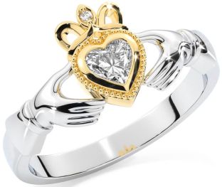 Diamond Gold Silver Claddagh Ring