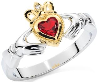 Diamond Ruby Gold Silver Claddagh Ring