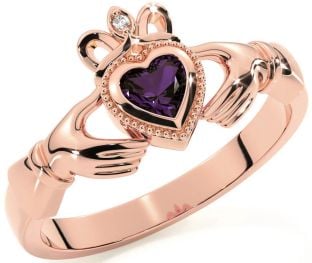 Diamond Alexandrite Rose Gold Silver Claddagh Ring