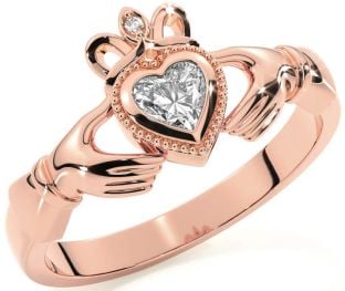 Diamond Rose Gold Silver Claddagh Ring