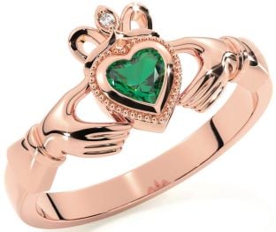 Diamond Emerald Rose Gold Silver Claddagh Ring