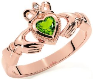 Diamond Peridot Rose Gold Silver Claddagh Ring