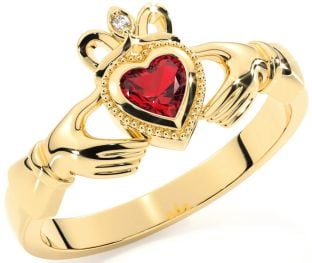 Diamond Ruby Gold Silver Claddagh Ring