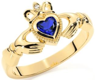 Diamond Sapphire Gold Silver Claddagh Ring