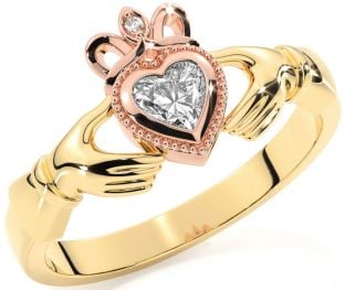 Diamond Rose Yellow Gold & Silver Claddagh Ring