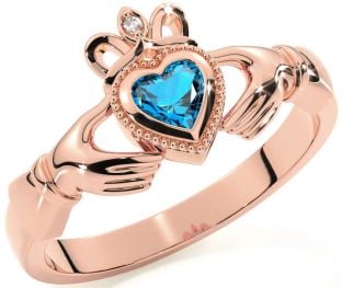 Diamond Topaz Rose Gold Claddagh Ring