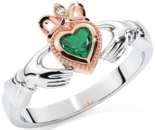 Trandafir de smarald diamant Inel Claddagh de aur, argint