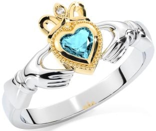 Diamant Akvamarín Zlato Strieborná Claddagh Prsteň