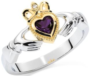 Diamant Alexandrit Zlato Strieborná Claddagh Prsteň