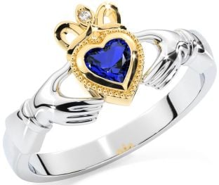 Diamante Zafiro Oro Plata Claddagh Anillo