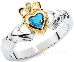 Diamant Topaze Or Argent Claddagh Anneau