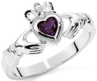 Diamond Alexandrite White Gold Claddagh Ring