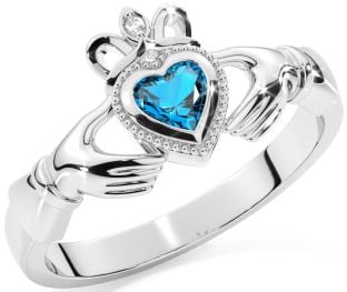 Diamant Topaz hvid Guld Claddagh Ring