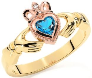 Elmas Topaz Gül Sarı Altın Claddagh Yüzük