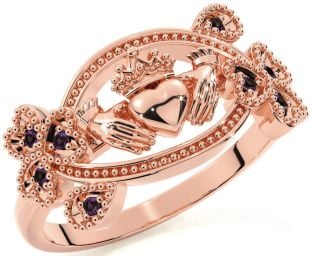 Alexandrite Rose Gold Silver Claddagh Shamrock Ring