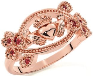 Ruby Rose Gold Silver Claddagh Shamrock Ring