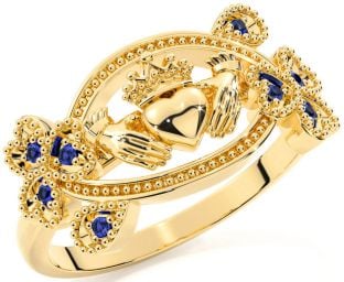 Sapphire Gold Silver Claddagh Shamrock Ring