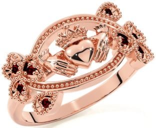 Garnet Rose Gold Claddagh Shamrock Ring