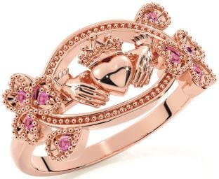 Pink Tourmaline Rose Gold Claddagh Shamrock Ring