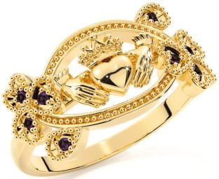 Alexandrite Gold Claddagh Shamrock Ring