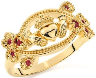 Ruby Gold Claddagh Shamrock Ring