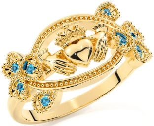 Topaz Gold Claddagh Shamrock Ring