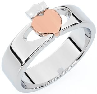 Men's White Rose Gold Claddagh Ring