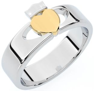 Men's White Yellow Gold Claddagh Ring