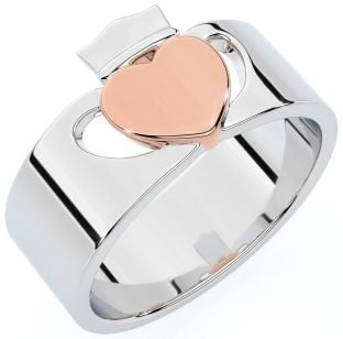 Men's Modern Rose Gold Silver Claddagh Ring