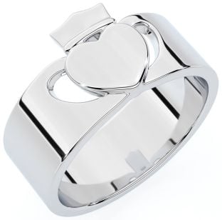 Men's Modern White Gold Claddagh Ring