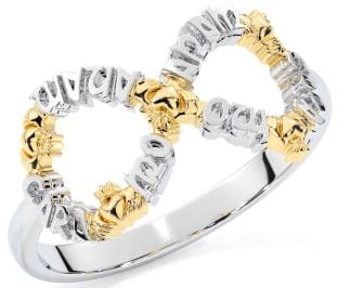 "My Soul Mate" White Yellow Gold Irish Infinity Claddagh Ring
