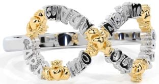 "My Soul Mate" White Yellow Gold Irish Infinity Claddagh Ring