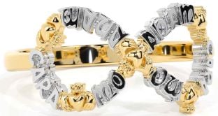 "My Soul Mate" White Yellow Gold Irish Infinity Claddagh Ring