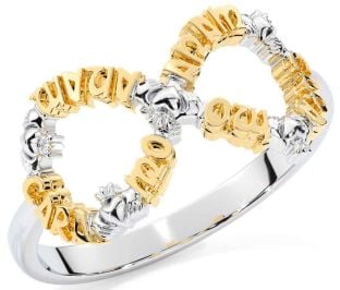 "My Soul Mate" White Yellow Gold Irish Infinity Claddagh Ring