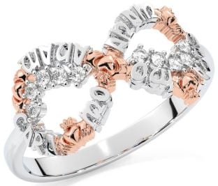 Diamond Rose Gold Silver Claddagh Infinity Irish "My Soul Mate" Ring