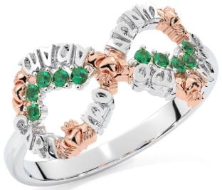 Emerald Rose Gold Silver Claddagh Infinity Irish "My Soul Mate" Ring