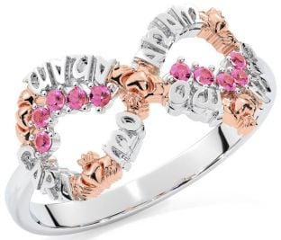 Pink Tourmaline Rose Gold Silver Claddagh Infinity Irish "My Soul Mate" Ring